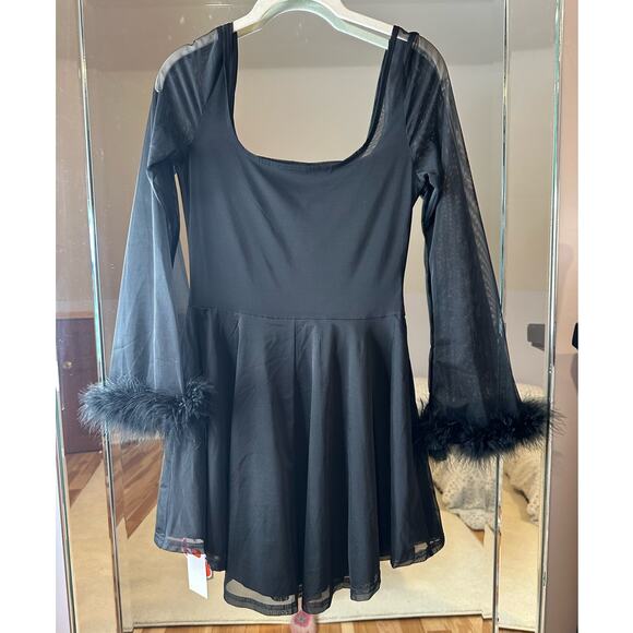 Cider: Square Neck Feather Hem Skater Dress - Picture 2 of 5